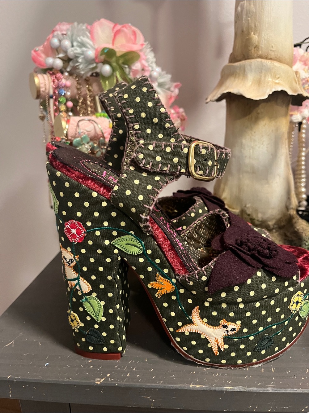 Irregular Choice Green Polka Dot Floral Platform Sandals - Picture 11 of 15
